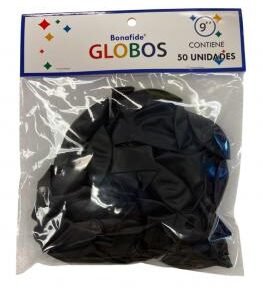 Globos 9'' Bonafide Negro bolsa x50